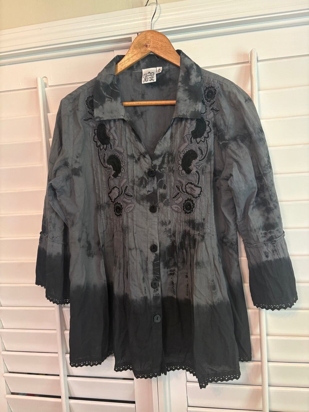 Parsley & Sage Gray Tie‎ Dye Boho Top Size Medium